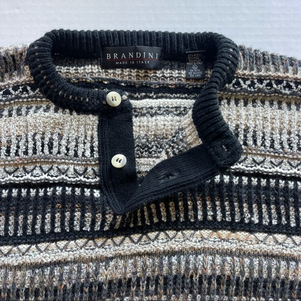 1980s-1990s Vintage Blue and Brown Knitted Pull Over Crew  Mens Size XL - Picture 6 of 14